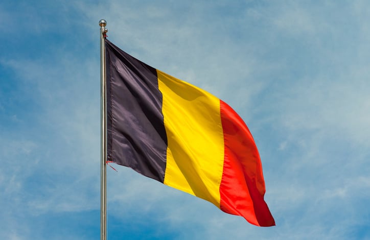 Belgium flag on a pole over beautiful sky