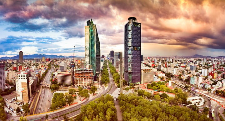 Panoramic aerial view of Mexico City skyline